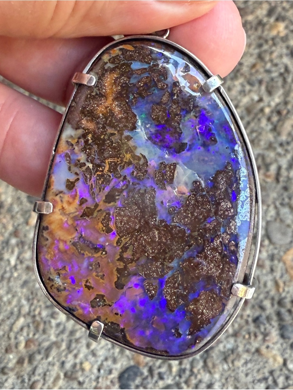 RARE 2.5”L Purple Blue Flash Boulder Opal 925 Sterling Silver Pendant Australian